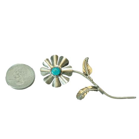 Sterling Silver Single Bloom Wildflower with Turquoise Stone Pin